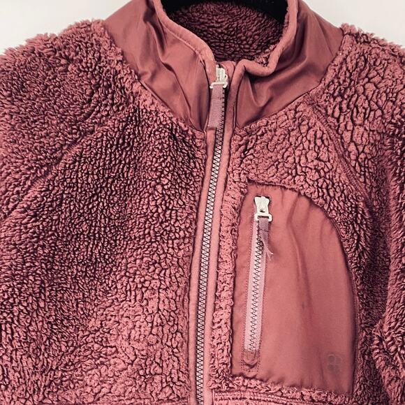Sweaty Betty Pennine Fleece Jacket Full Zip Sherpa Teddy Maroon Red Womens 6 - Picture 3 of 13